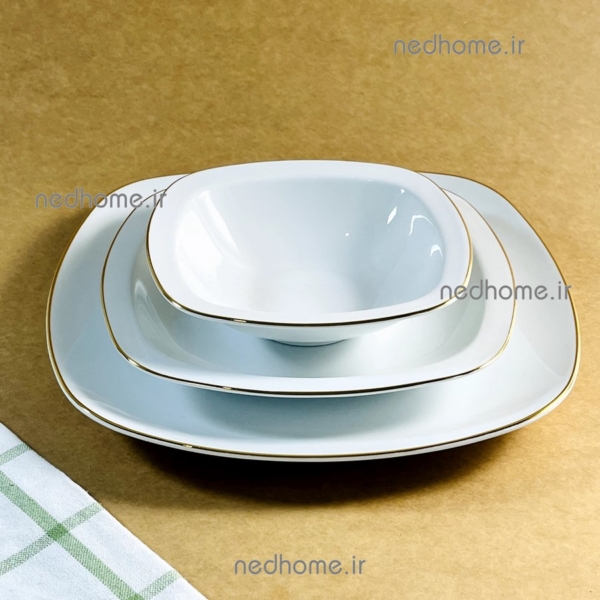 کاسه ماست چینی زرین لب طلایی مربع درجه عالی