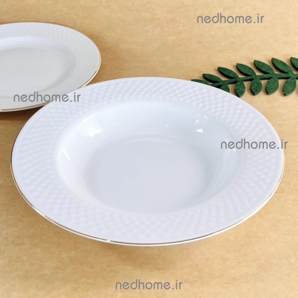 بشقاب گود چینی لب طلایی زرین دوربرجسته