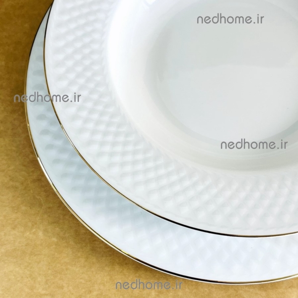 بشقاب خورش خوری چینی زرین طرح لب طلایی رادیانس