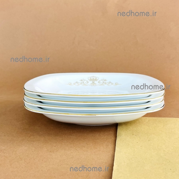 بشقاب گود چینی زرین طرح کویین طلایی مربع