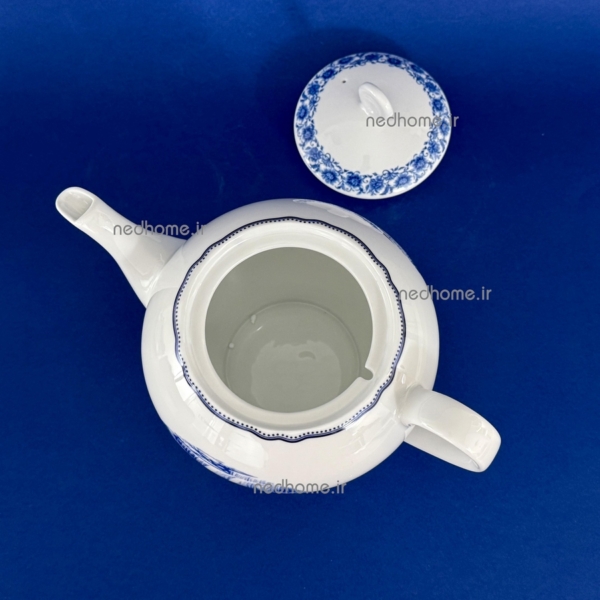 قوری تک چینی سفید زرین طرح جدید گل آبی