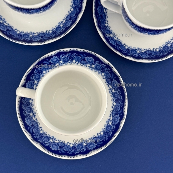 فنجان و نعلبکی گلدار سنتی چینی زرین آبی رنگ