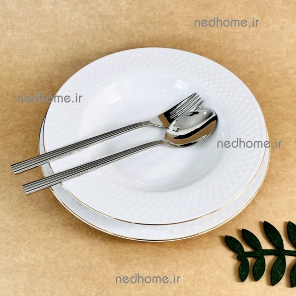 برنج خوری سفید ساده چینی زرین طرح رادیانس زرین دور طلایی