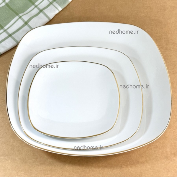 دیس برنج مربع چینی زرین طرح لب طلایی کواترو