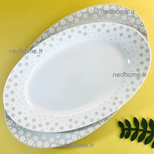 دیس پلو خوری بزرگ بیضی گل بابونه ای چینی زرین