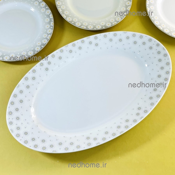 دیس بیضی برنج طرح سفید گل دار درجه عالی زرین