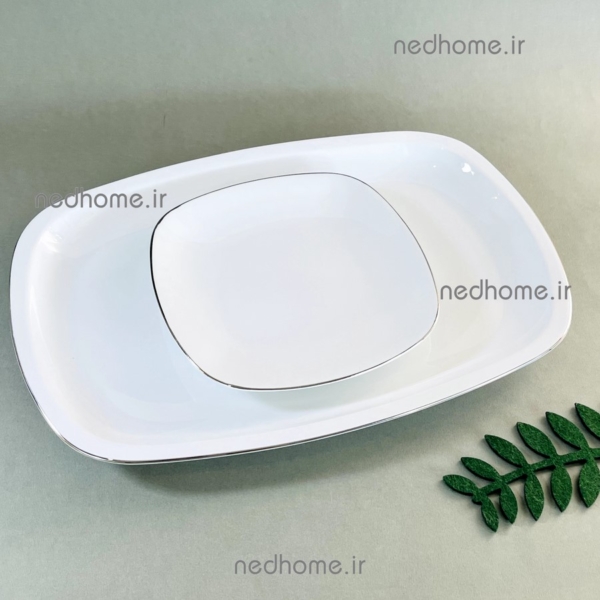 دیس پلوخوری بزرگ مستطیلی لب نقره ای چینی زرین