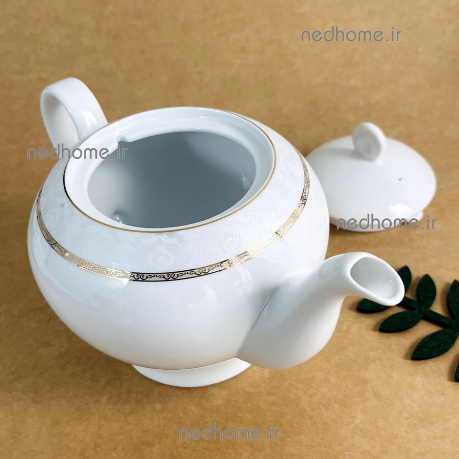 3246 (1) قوری چینی سفید زرین طرح هدیه طلایی ایتالیا اف