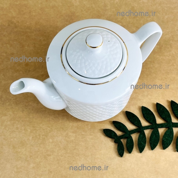 قوری چای دور طلایی سفید ساده رادیانس