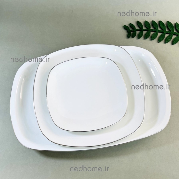 پلوخوری تک سفید لب نقره ای چینی زرین