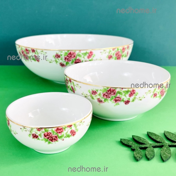 کاسه چینی بزرگ گل سرخی زرین طرح بیدگل