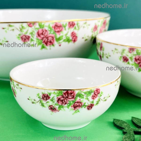 پیاله ماست خوری گلسرخی چینی زرین طرح بیدگل
