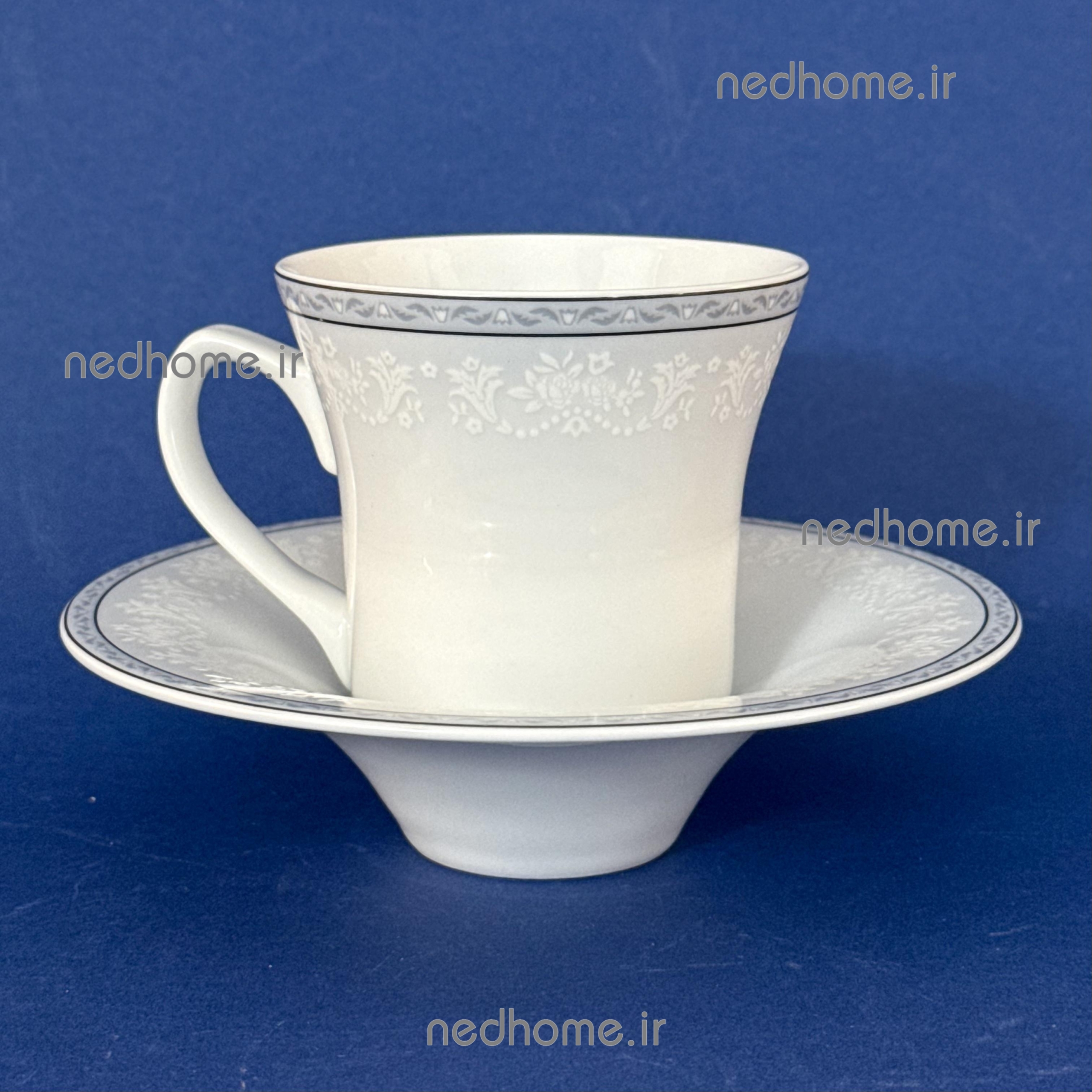 4173 (1) فنجان و نعلبکی تک چینی زرین طرح وایت رز فله ای - درجه یک