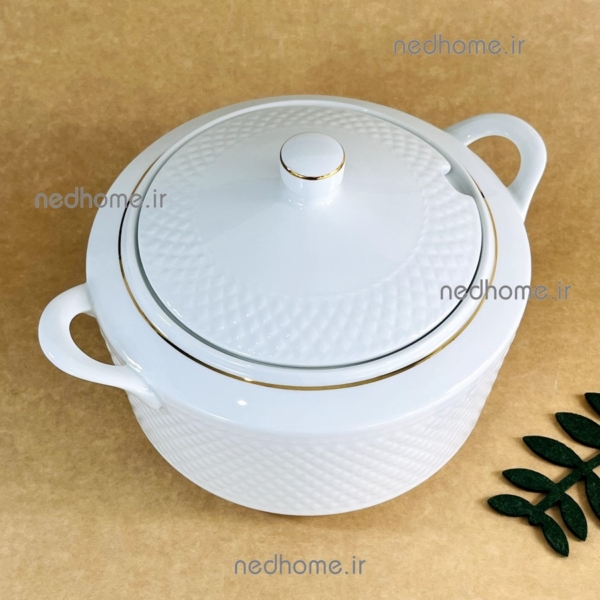 سوپ خوری بزرگ دردار چینی زرین طرح رادیانس سفید لب طلایی