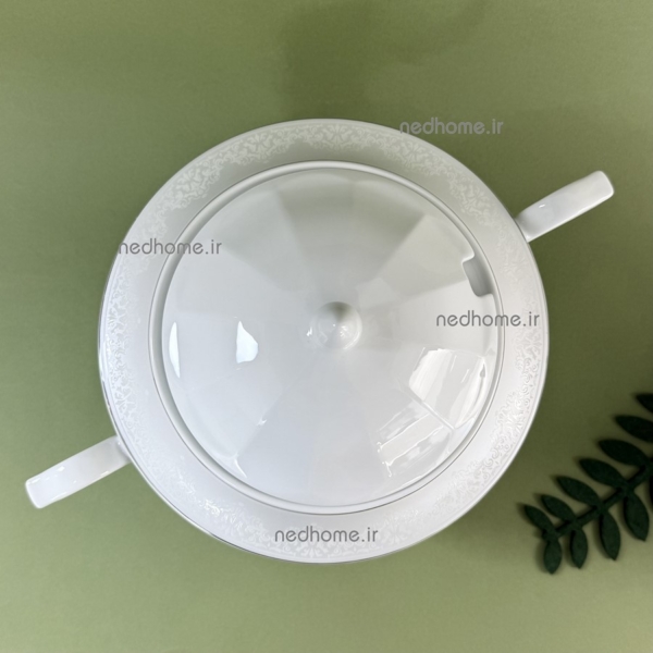 سوپ خوری بزرگ لب نقره ای چینی زرین طرح دلسا درجه عالی