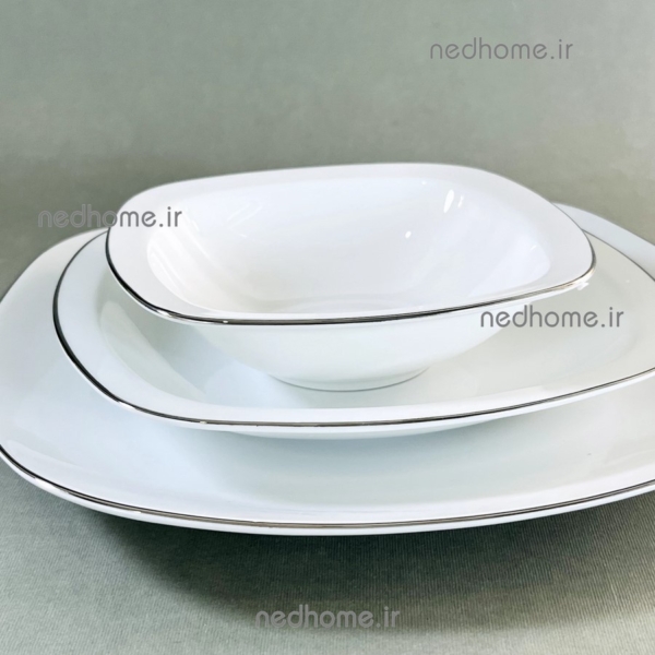 کاسه ماست مربع چینی زرین لب نقره ای چینی زرین