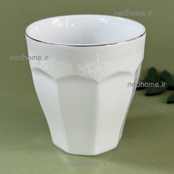 لیوان ساده چینی بدون دسته لب نقره ای دلسا درجه عالی