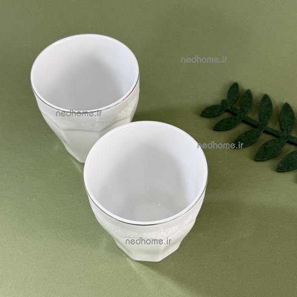 لیوان چینی زرین طرح دلسا نئوکلاسیک لب نقره ای