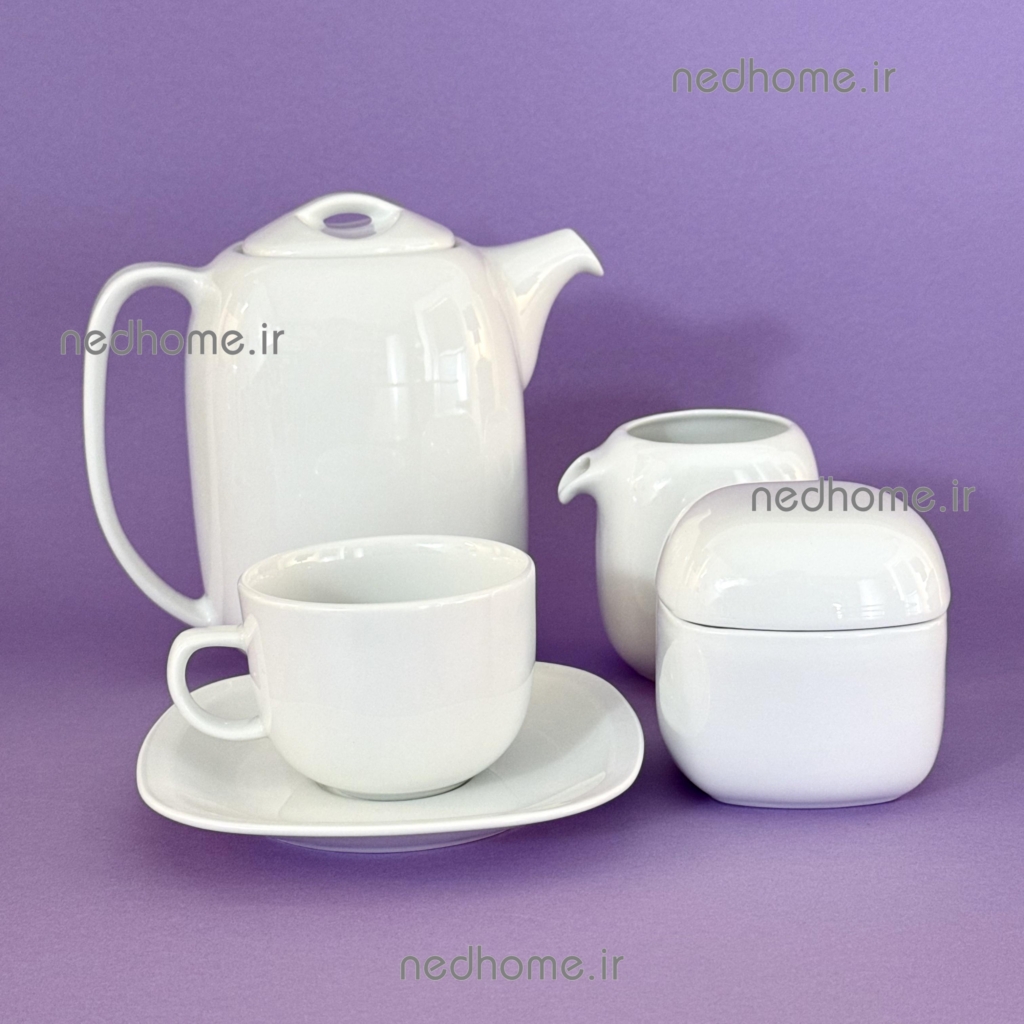 سرویس چای خوری چینی زرین طرح سفید کواترو