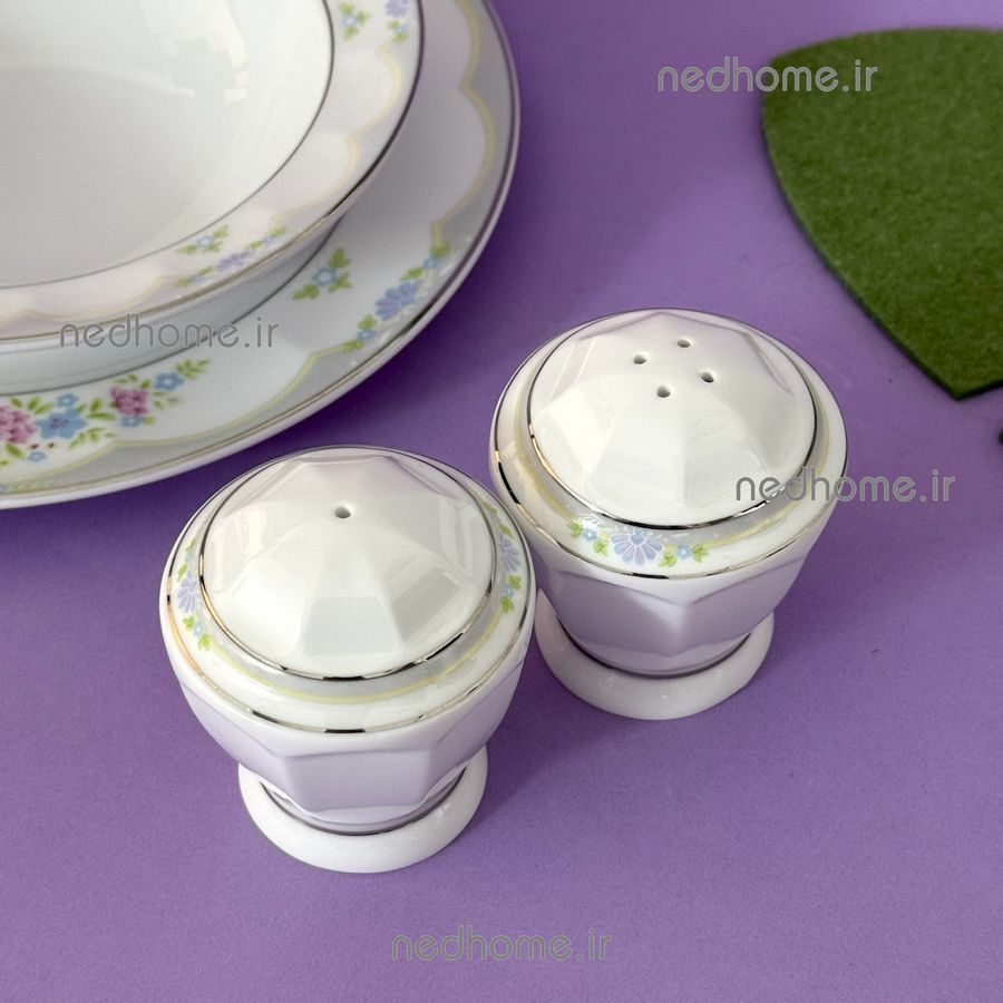 نمک پاش و فلفل پاش چینی زرین طرح گلاریس نئوکلاسیک - دو عدد - درجه یک