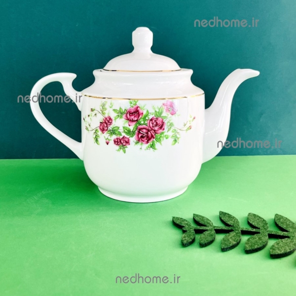 قوری چای خوری گلسرخی چینی استوانه ای سایز متوسط