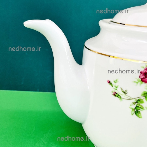 قوری چینی گلسرخی زرین قالب استوانه بزرگ