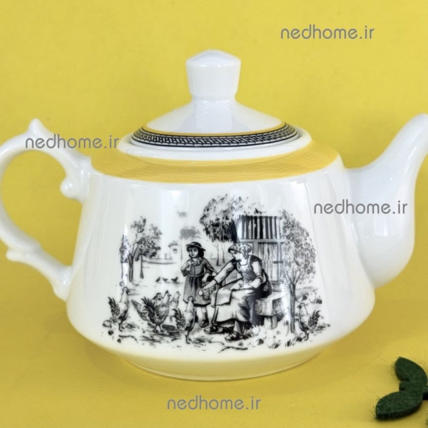 قوری سفید چینی زرین طرح ویلیج دهکده