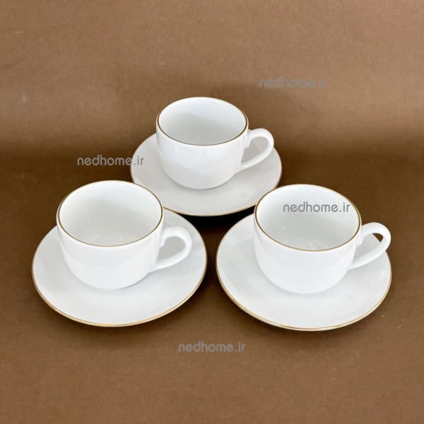 فنجون چای خوری لب طلایی چینی سفید زرین