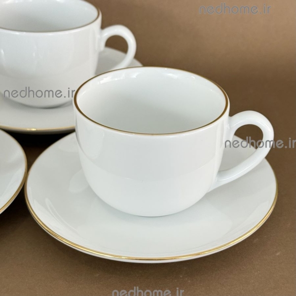 ست چای خوری شش نفره چینی زرین طرح ساده لب طلایی