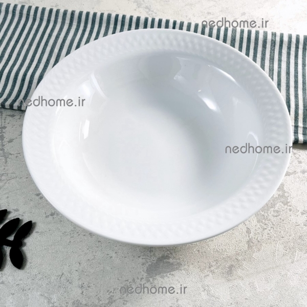 کاسه بزرگ خورش چینی زرین طرح سفید رادیانس