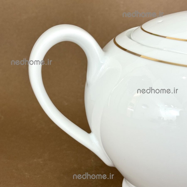 قوری چینی ساده لب طلایی زرین سایز متوسط