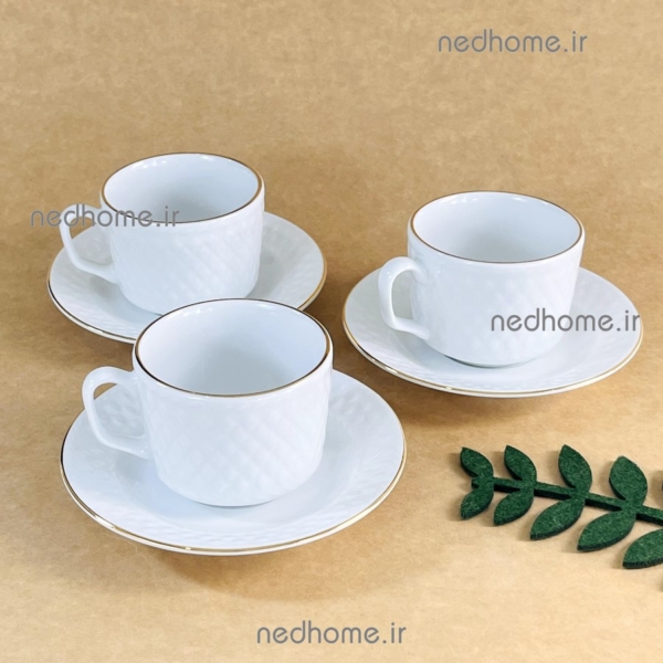 ست چای خوری دو نفره چینی زرین طرح ساده لب طلایی رادیانس