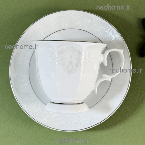 فنجان چای خوری چینی زرین طرح دلسا لب نقره ای