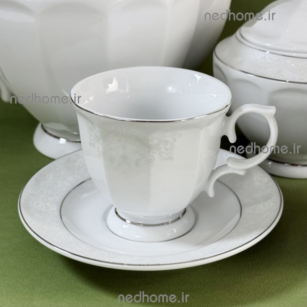 ست چای خوری شیک چینی لب نقره ای طرح دلسا
