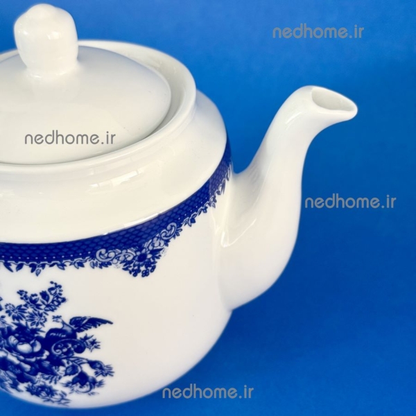 قوری سفید طرح دار گل آبی چینی زرین طرح فلورانس استوانه ای