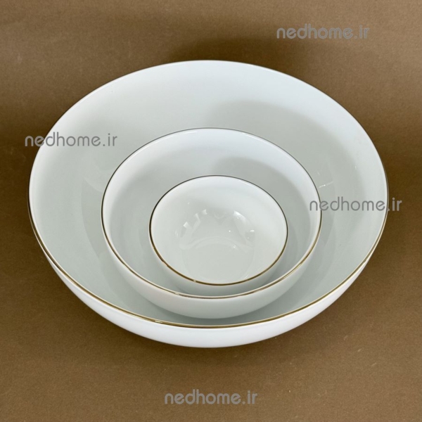 کاسه سفید آبگوشت خوری چینی زرین طرح لب طلایی ساده