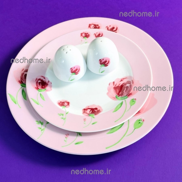 بشقاب میوه پینک رز صورتی گلدار چینی زرین