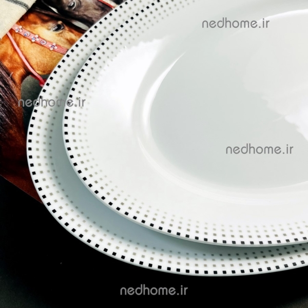 دیس بزرگ برنج چینی زرین طرح مون بلان مشکی