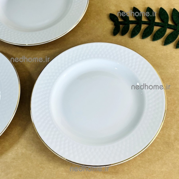 پیش دستی میوه لب طلایی چینی زرین طرح دور برجسته