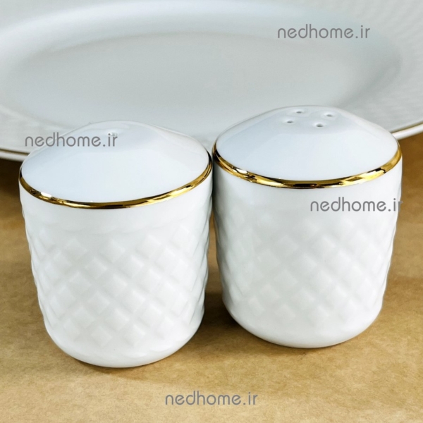 نمک پاش و فلفل پاش برجسته چینی زرین طرح دورطلایی رادیانس