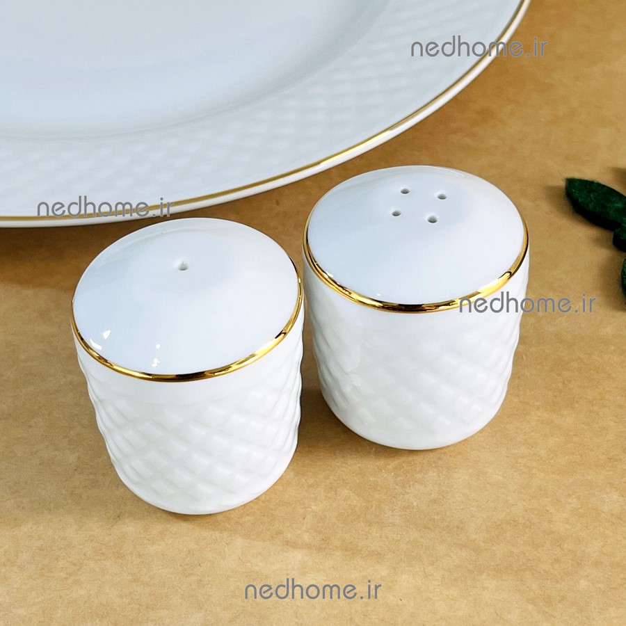 نمک پاش و فلفل پاش چینی زرین طرح لب طلایی رادیانس - دو عدد - درجه یک