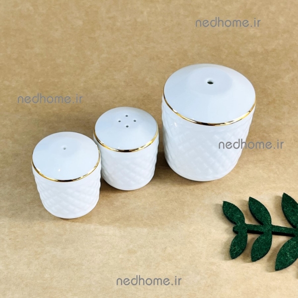 ست نمکپاش و فلفل پاش و سماق پاش رومیزی لب طلایی رادیانس زرین