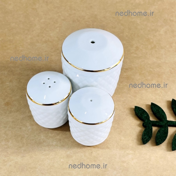 سماق پاش و فلفل پاش و نمک پاش چینی زرین طرح رادیانس زرین طلایی