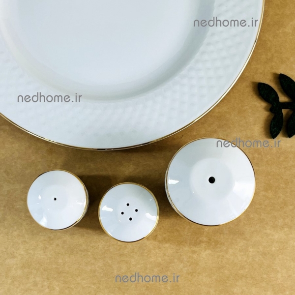 سرویس نمک پاش رومیزی چینی ساده زرین طرح رادیانس برجسته طلایی