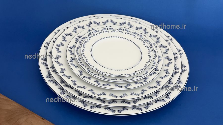بشقاب میوه خوری تک چینی زرین طرح فرانسیس سرمه ای نئوکلاسیک فله ای - 22 cm - درجه یک 1 بشقاب تخت 22 تک چینی زرین طرح فرانسیس سرمه ای