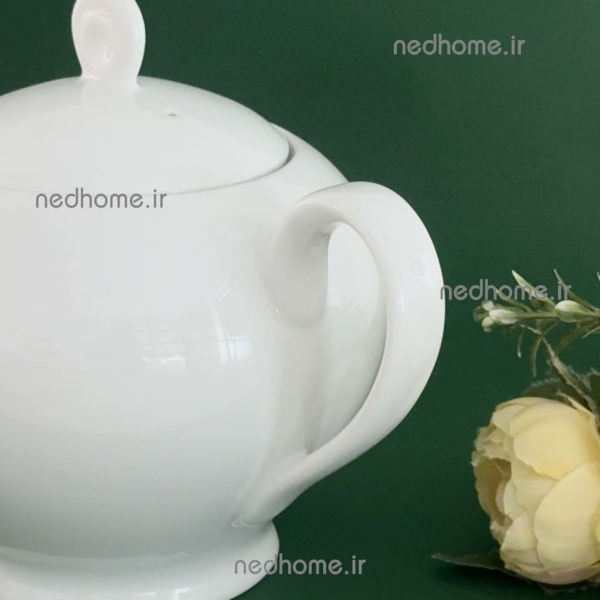 قوری چینی زرین طرح سفید ایتالیا اف – درجه یک - Image 4