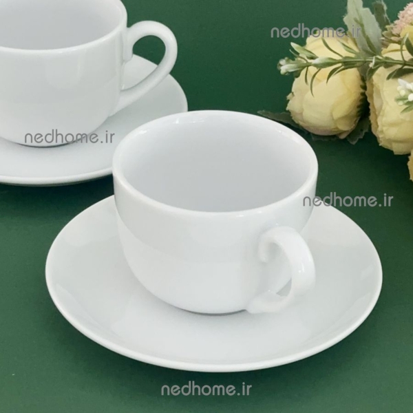 فنجان و نعلبکی سفید گرد چینی زرین