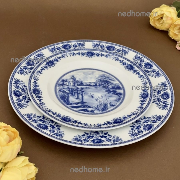 پیشدستی گرد گل آبی چینی زرین