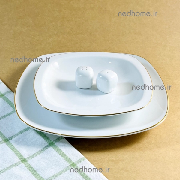 بشقاب پلوخوری مربع چیینی زرین لبه طلایی درجه عالی