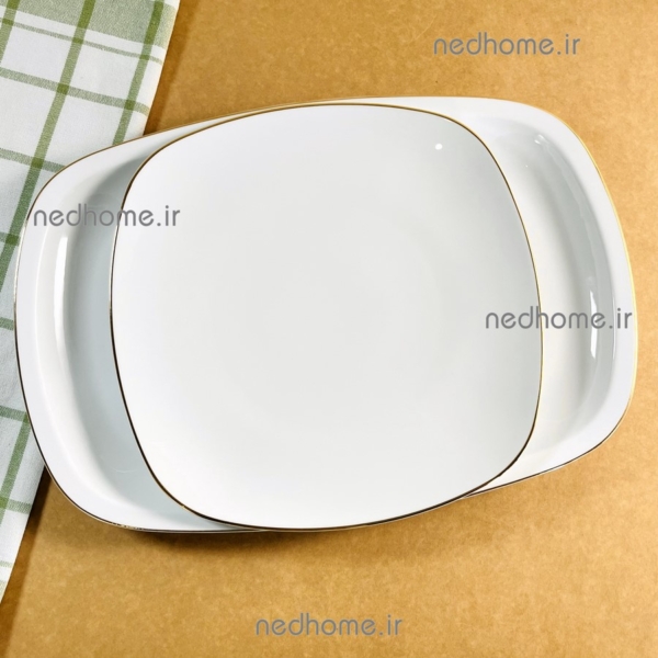 بشقاب پلوخوری چینی زرین لبه طلایی کواترو